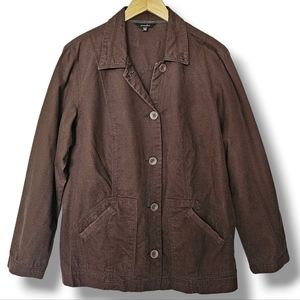 Cotton Ginny Brown Jacket Button Front Size S Lightweight Pockets 100% Cotton